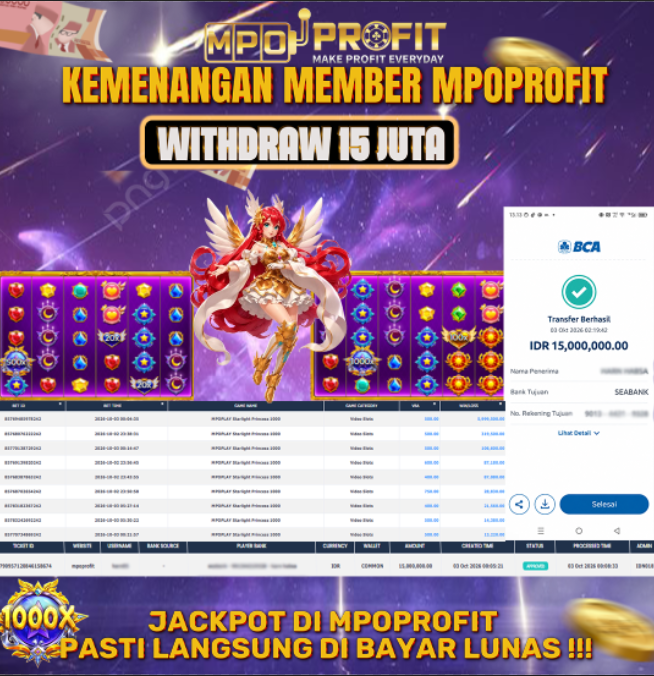 MPOPROFIT JACKPOT PRAGMATIC PLAY! KEMENANGAN MURNI DI (MPOPLAY STARLIGHT PRINCESS 1000 TOTAL 15.000.000,- LUNAS)